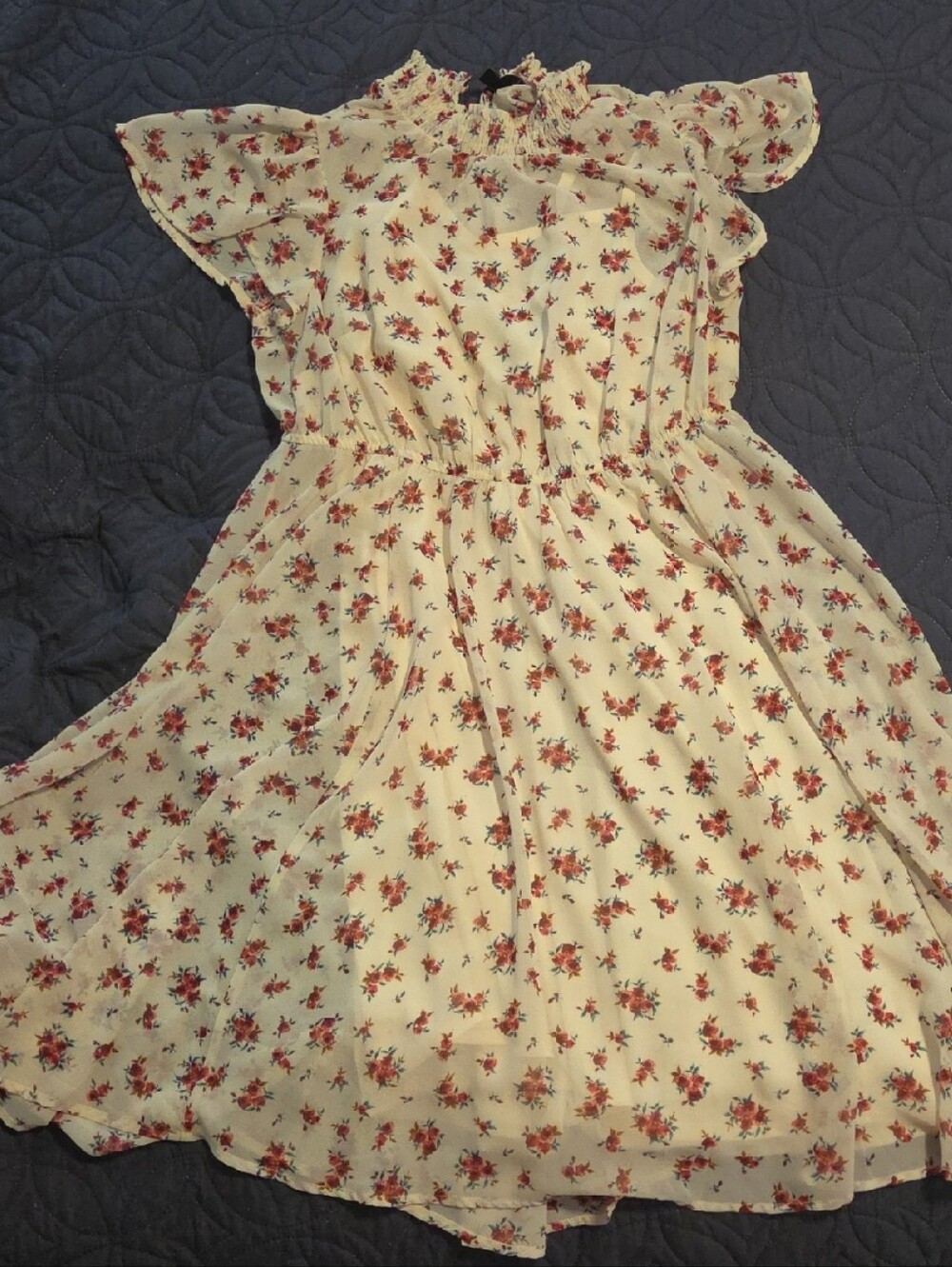 torrid Cream Floral Midi Dress with Red Flowers